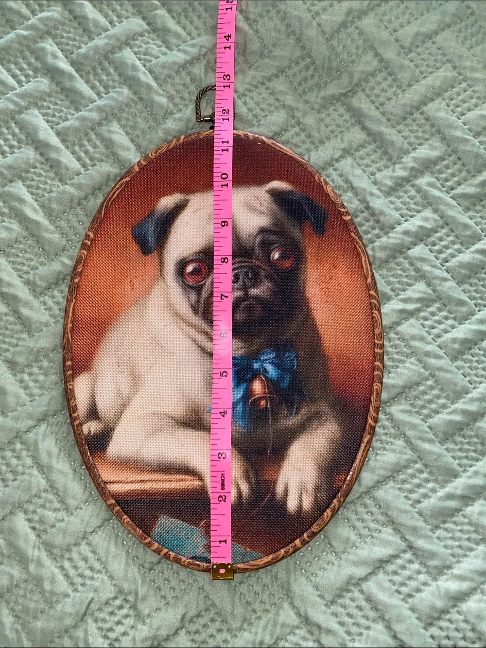 Pug Portrait Pet Wall Art - Blue Bow Accent